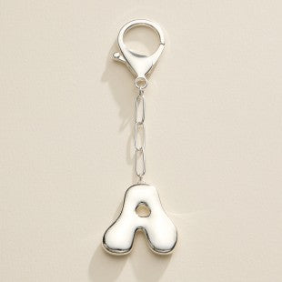 Silver Bubble Letter Initial Keychain