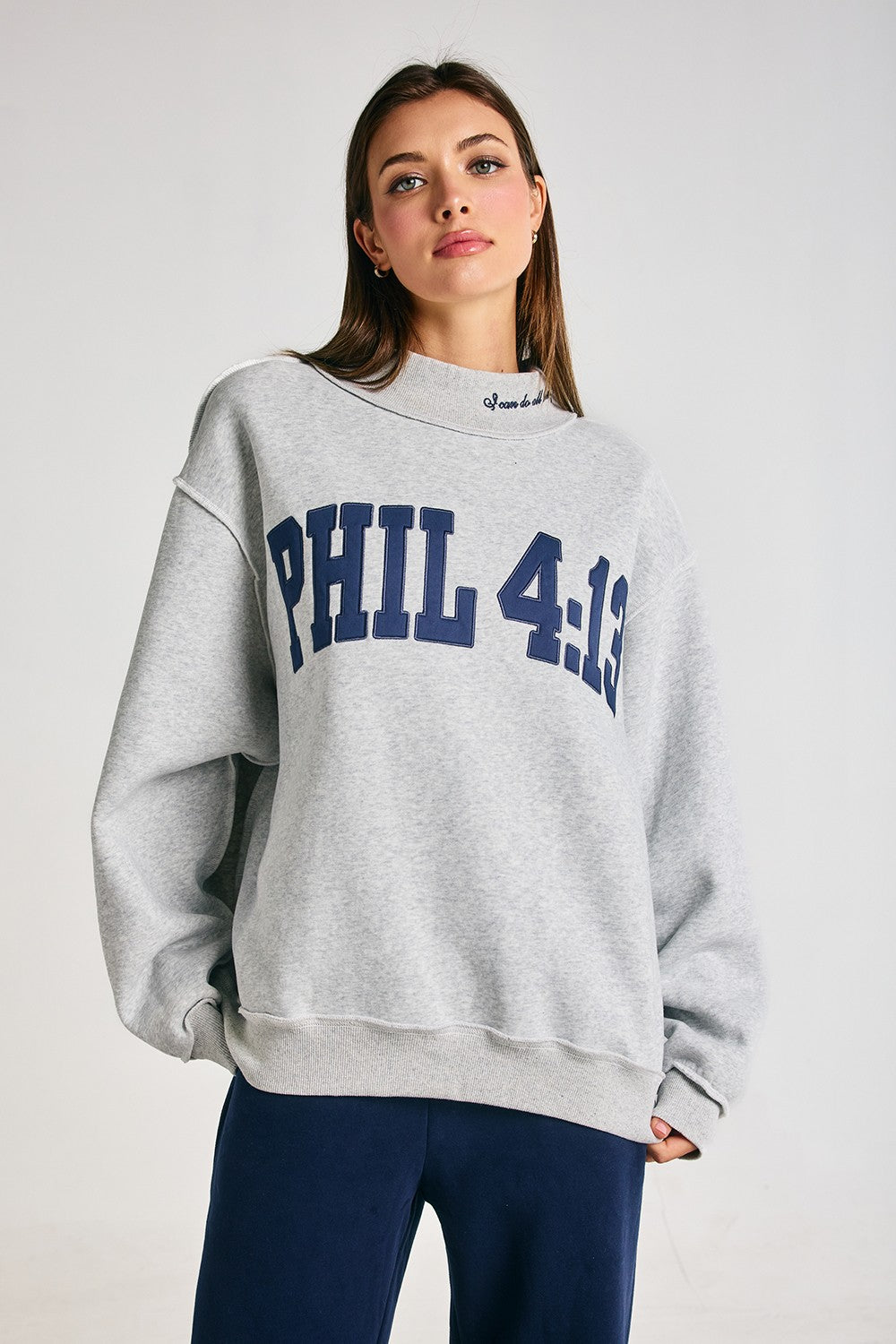 Embroidered Phil 4:13 Grey Sweatshirt