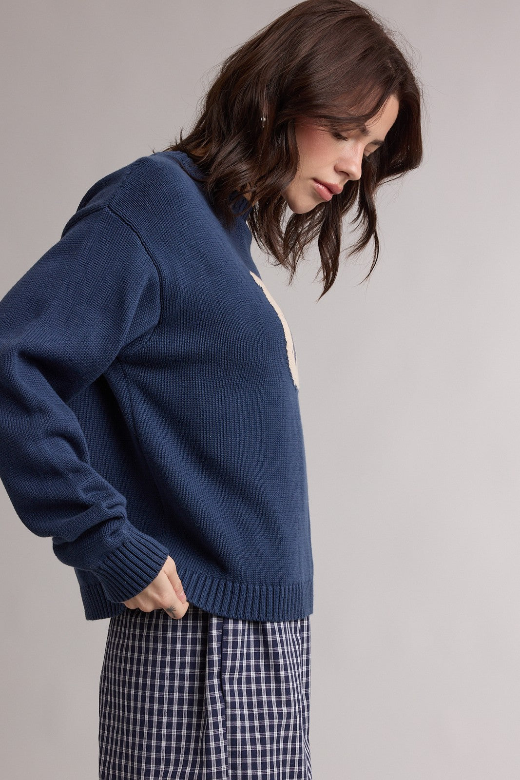 Western Horseshoe Graphic Cozy Sweater- Navy