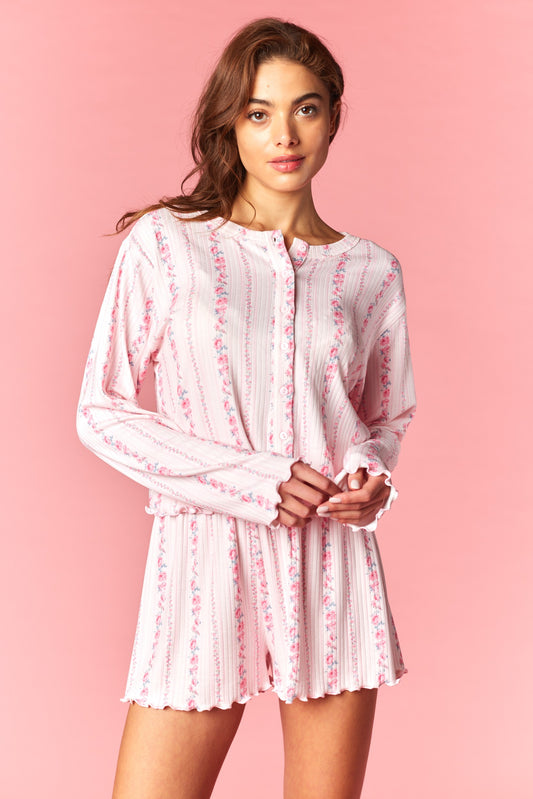 Blush Floral Ribbed Lounge Set
