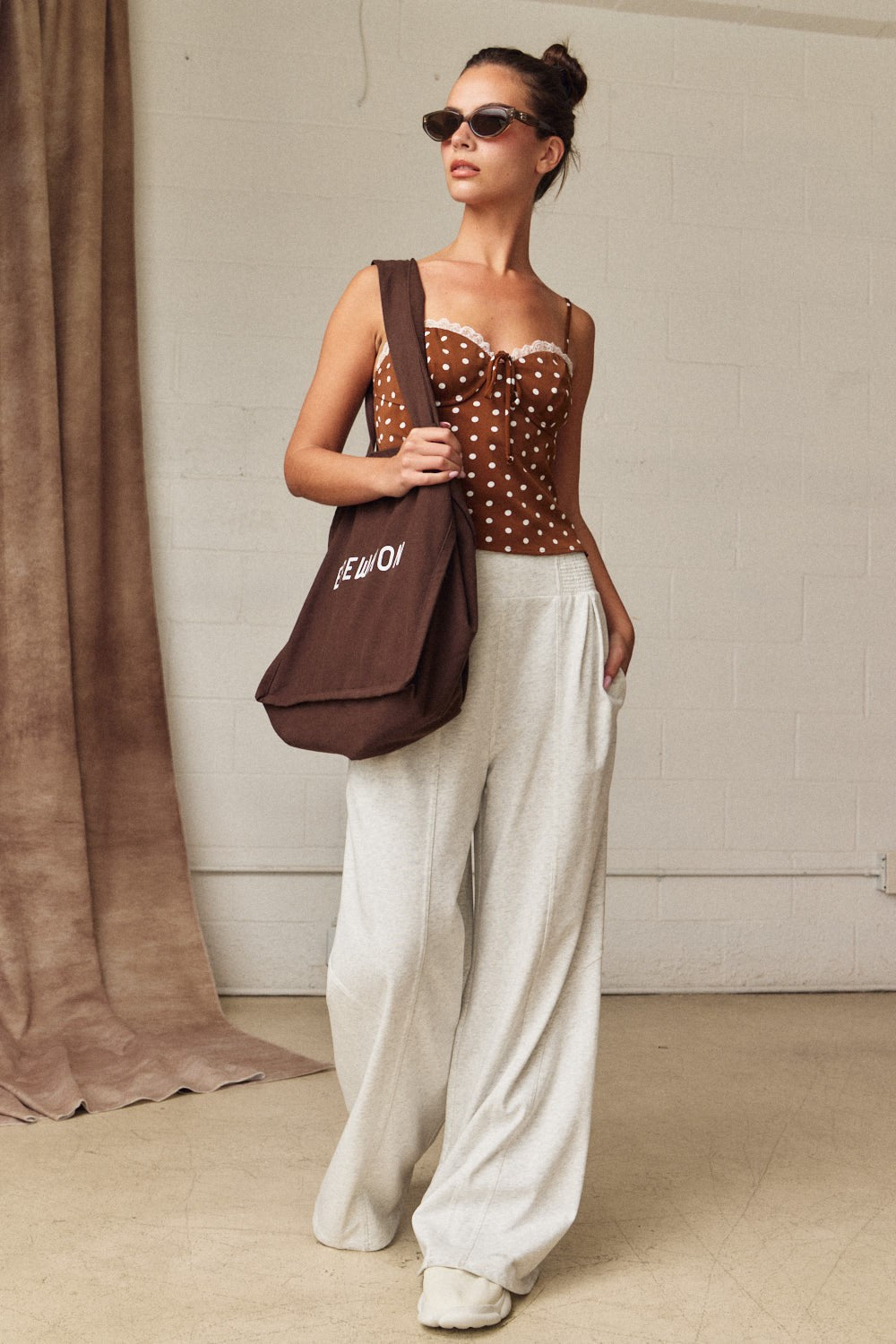 White Melange French Terry Wide Leg Pants