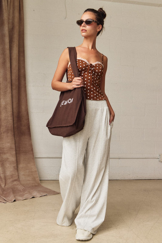 White Melange French Terry Wide Leg Pants