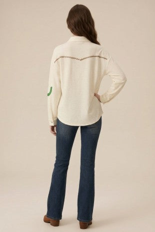 Western & Rope Embroidered Button Down Top