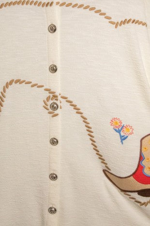 Western & Rope Embroidered Button Down Top