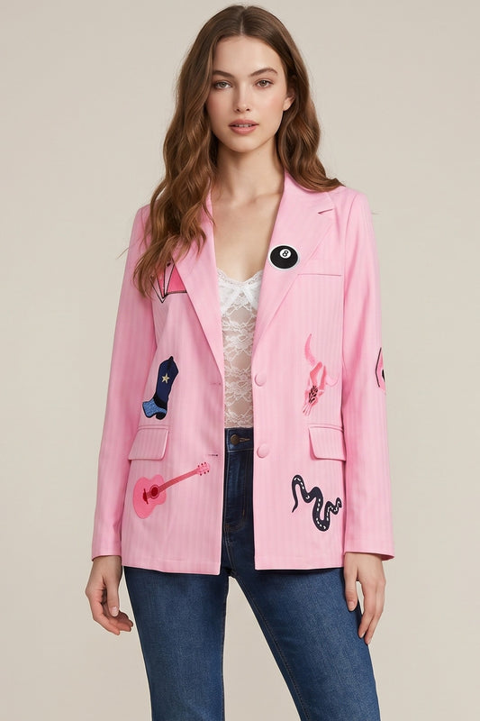 Pink Western Embroidered Blazer