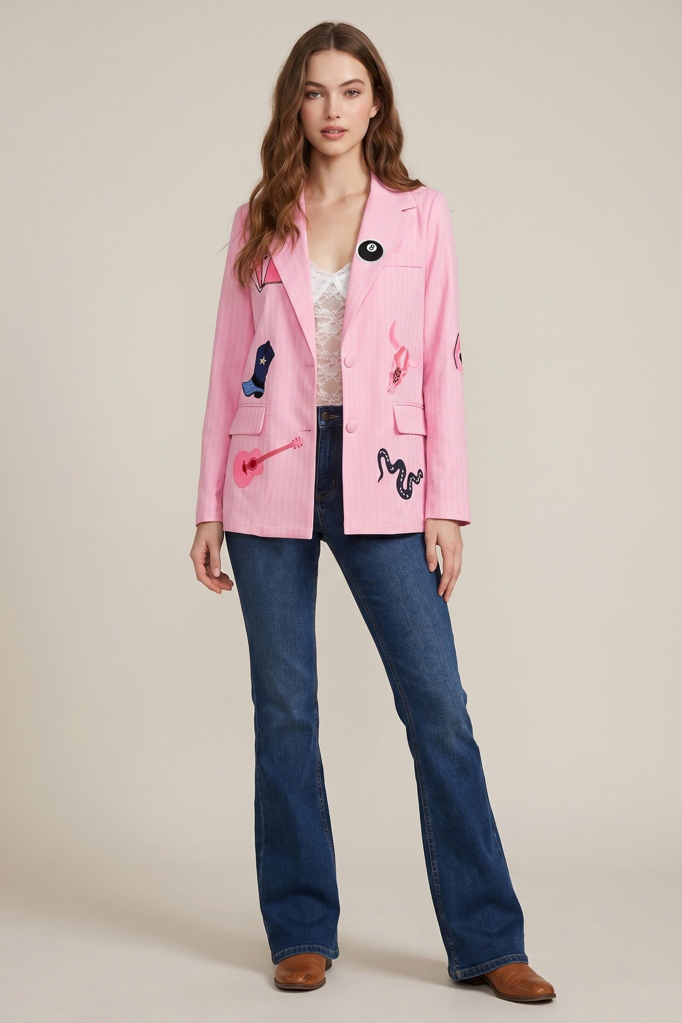Pink Western Embroidered Blazer