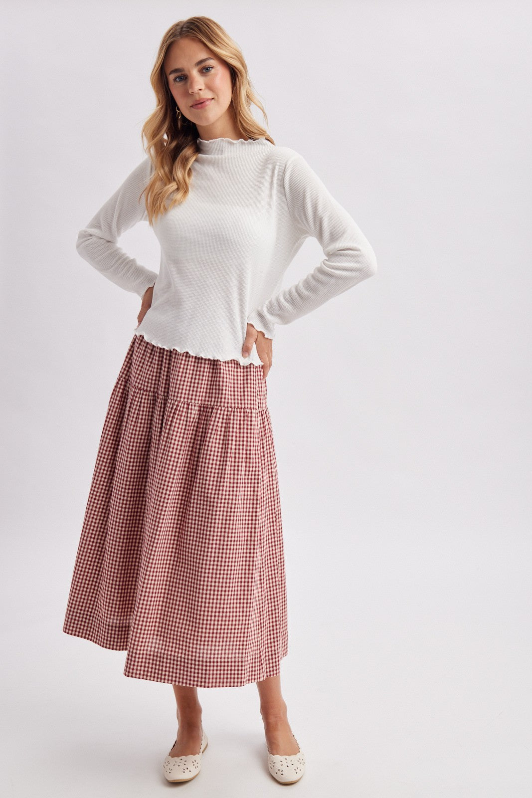 Waffle Knit Mock Neck Top