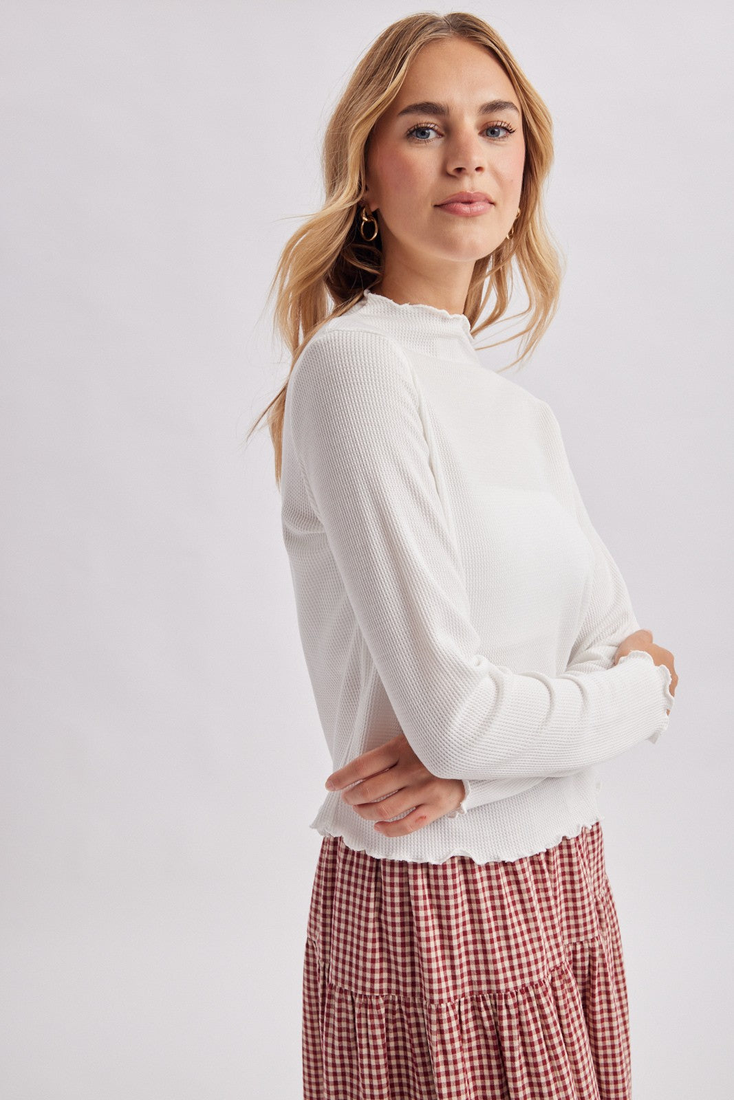 Waffle Knit Mock Neck Top