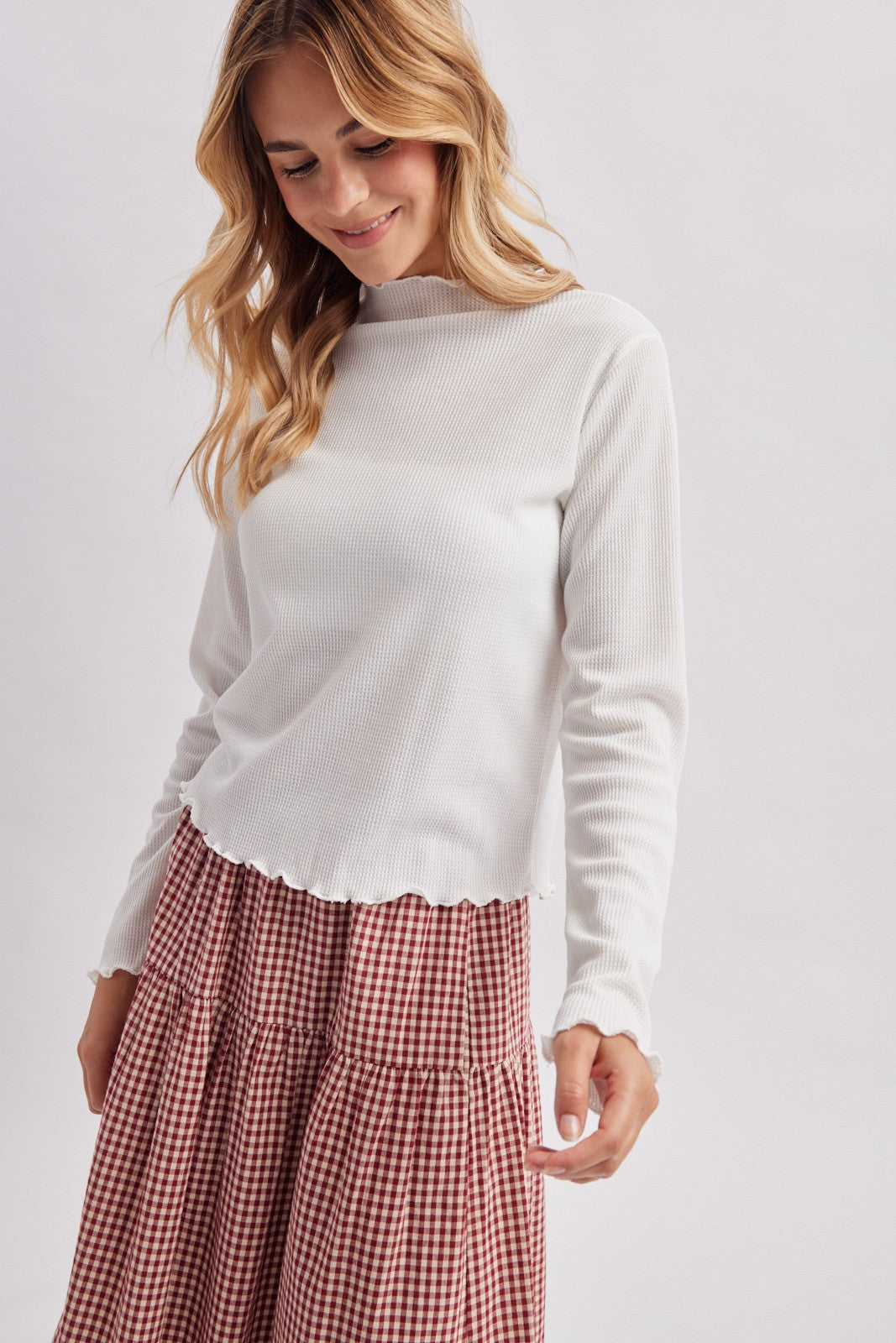 Waffle Knit Mock Neck Top
