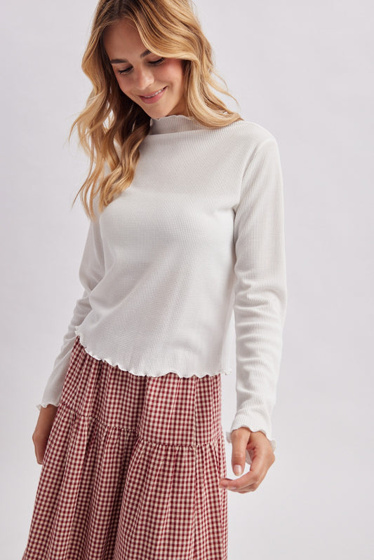 Waffle Knit Mock Neck Top
