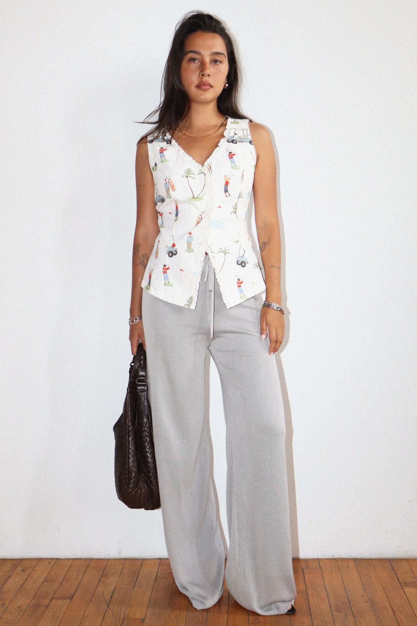 Golf Print Lace Trimmed Sleeveless Top