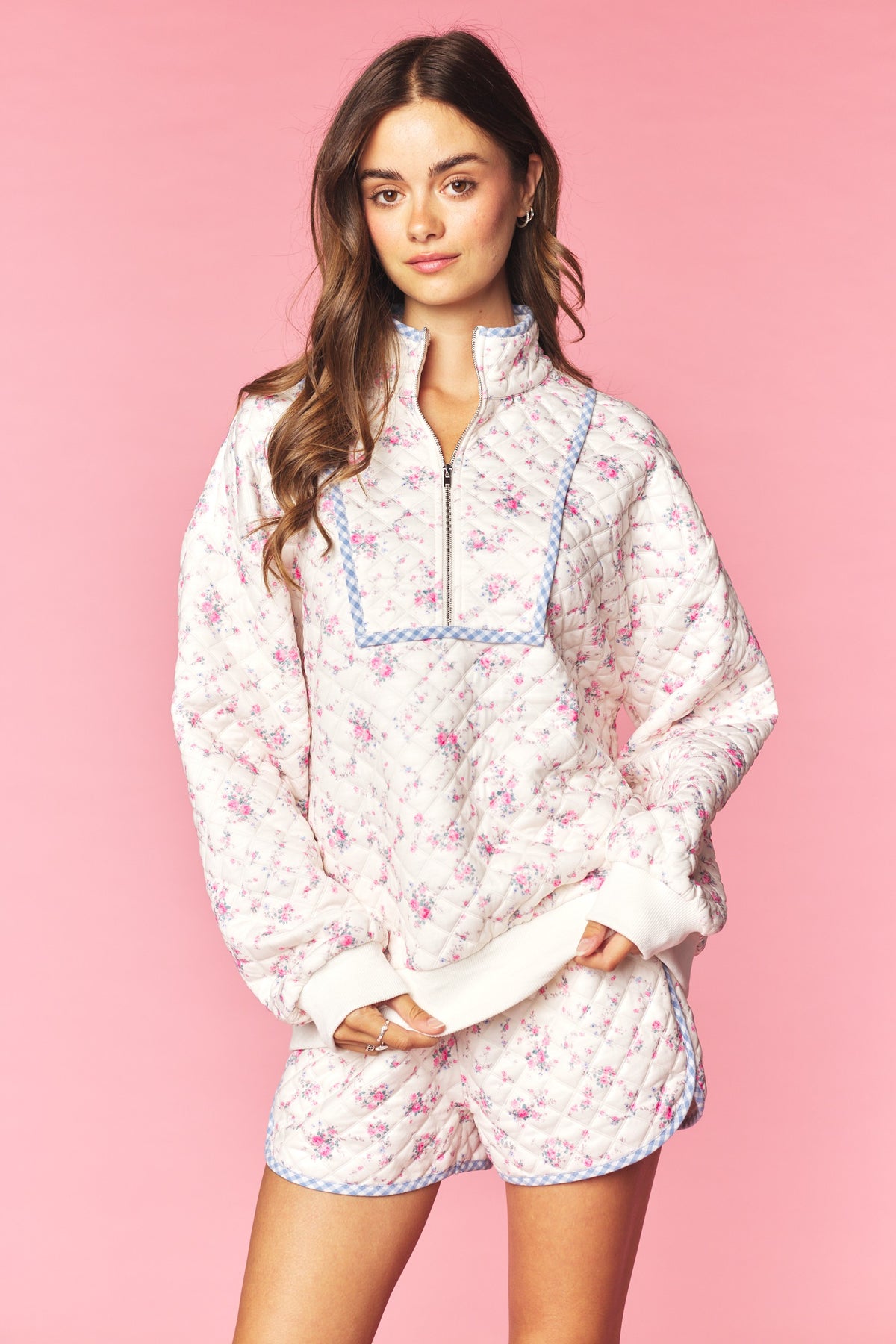 Floral Quilted Half-zip Lounge Set