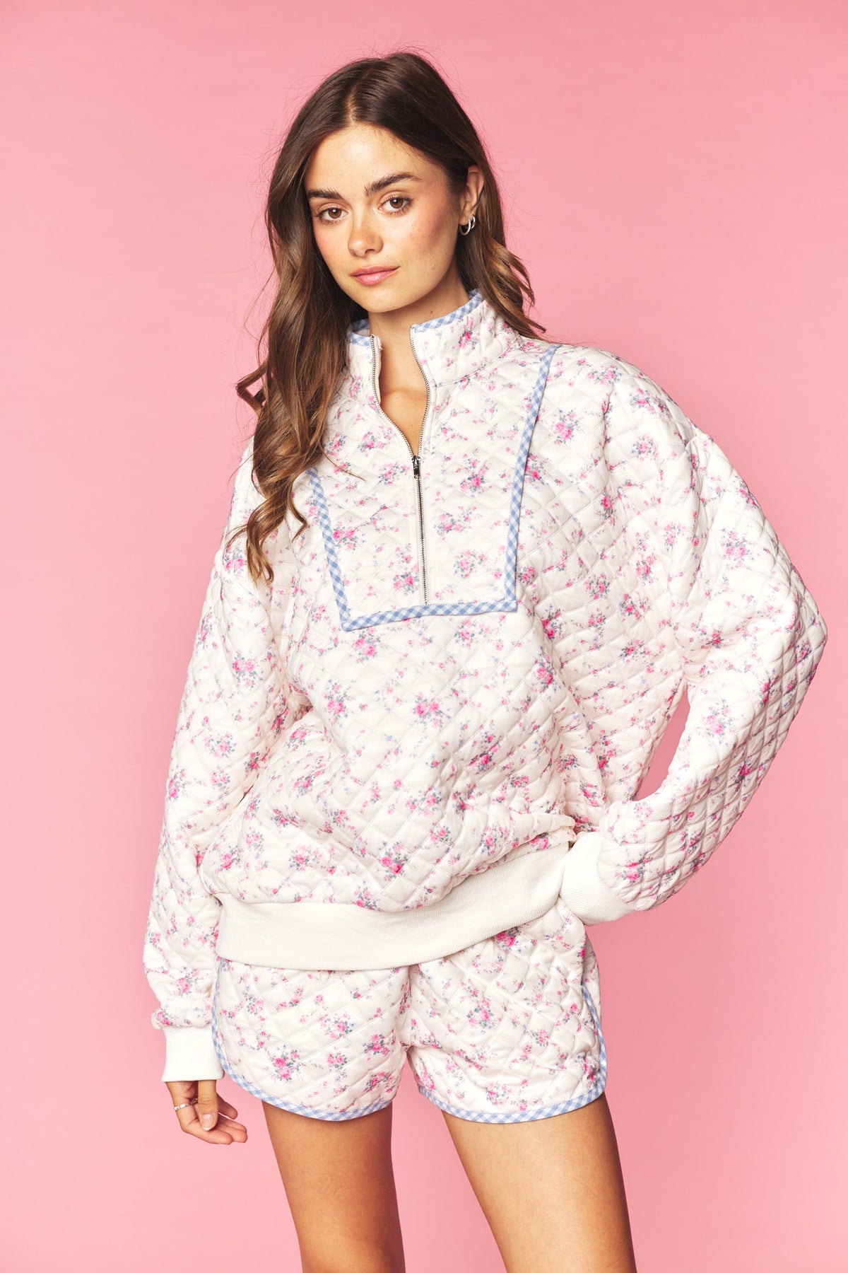 Floral Quilted Half-zip Lounge Set