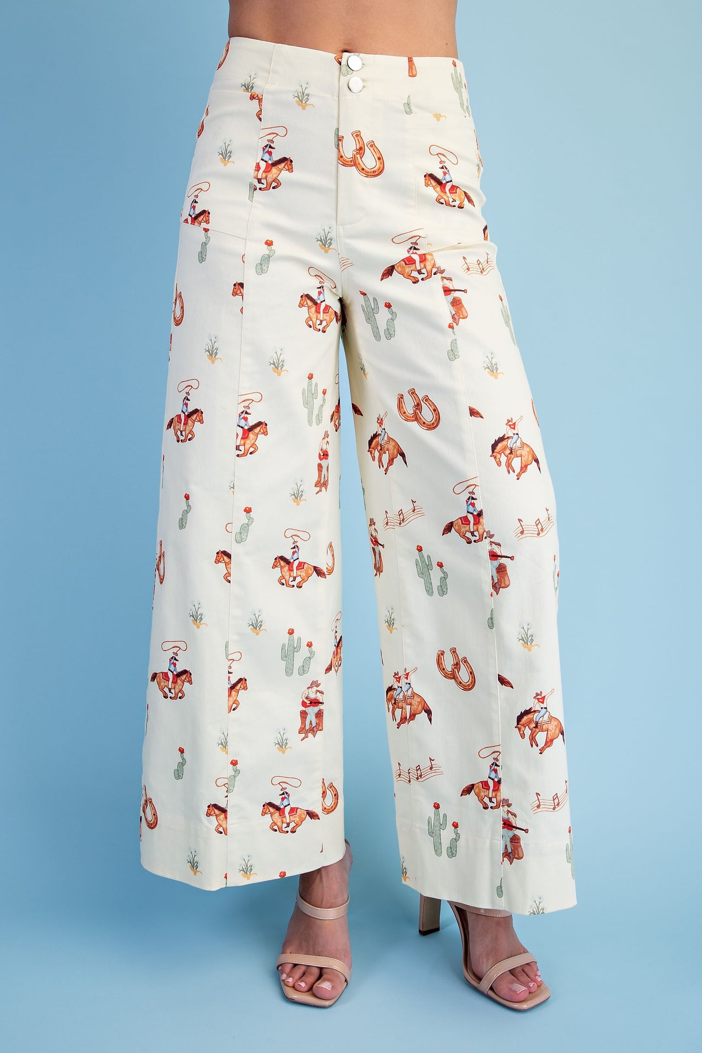 Cowboy Print Wide Leg Pants