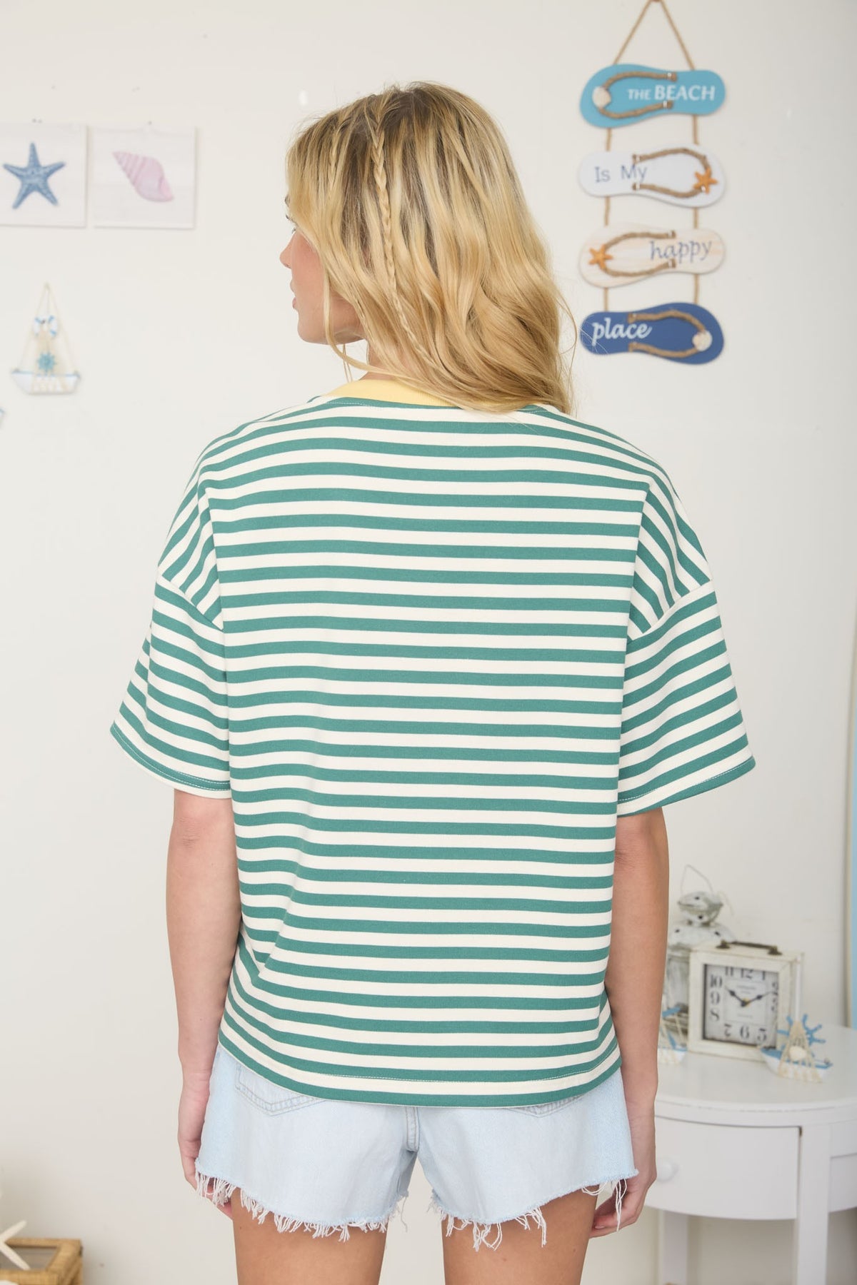 Green Stripe Colorblock Knit T-shirt