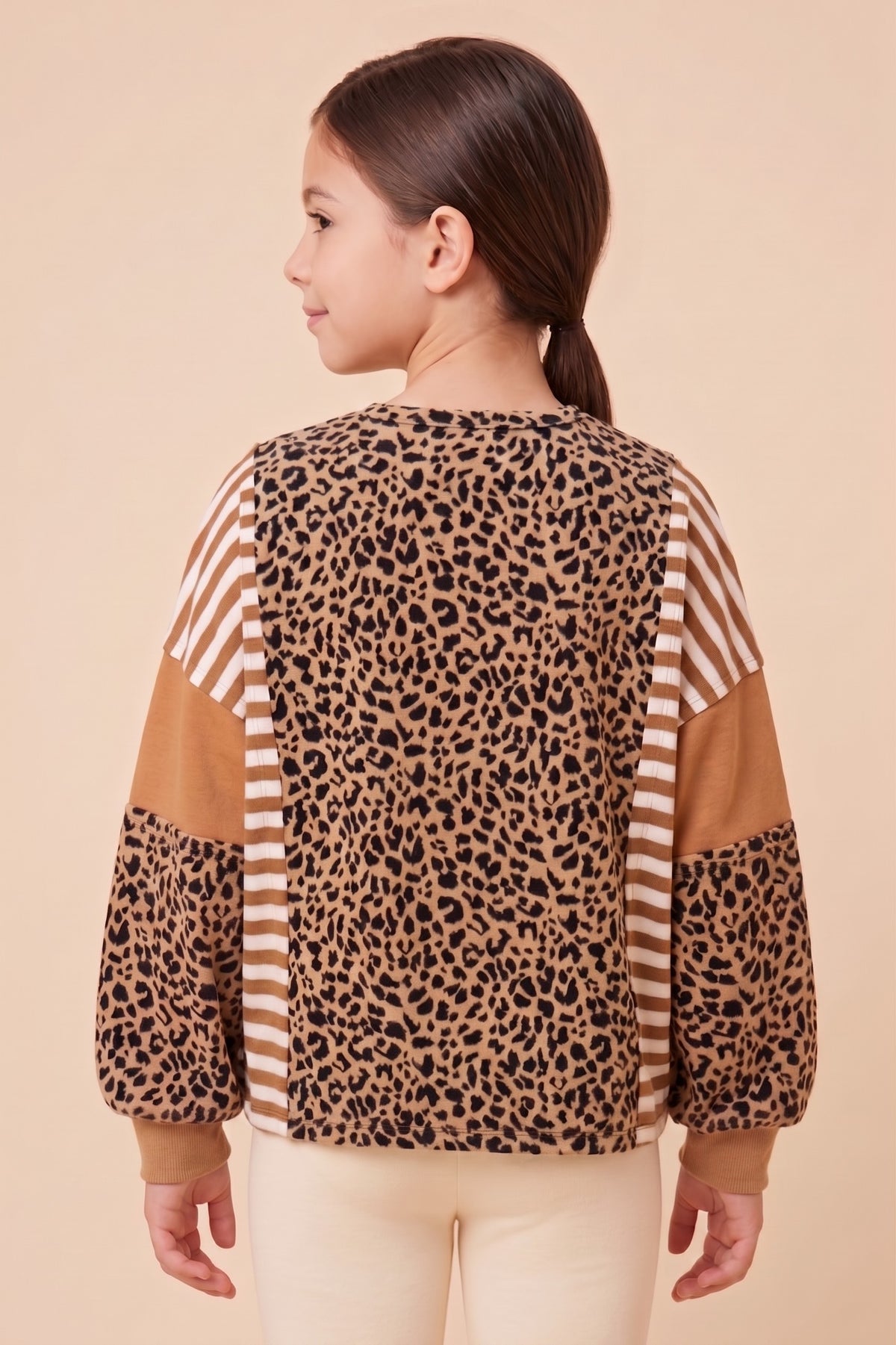 Girls Print Block Leopard Print Sweatshirt