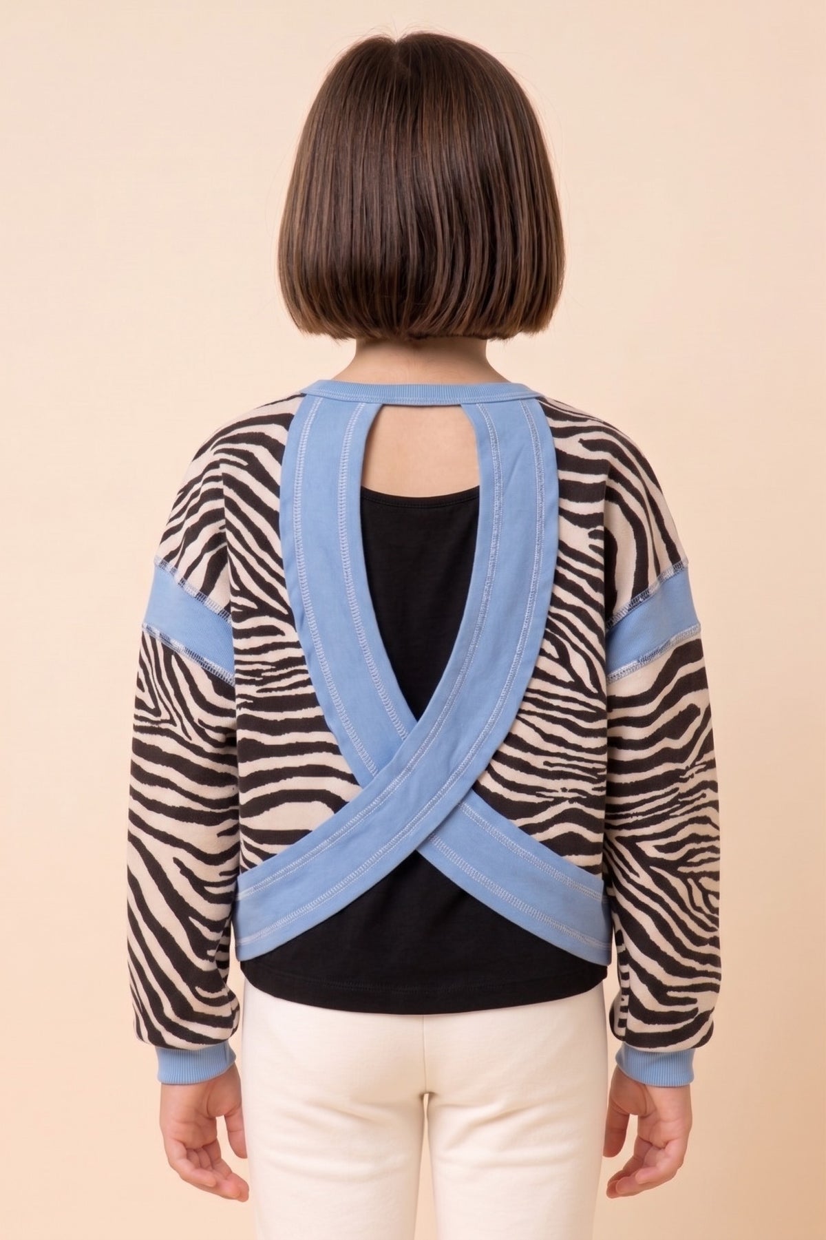 Girls Zebra Print Back Cutout Sweatshirt