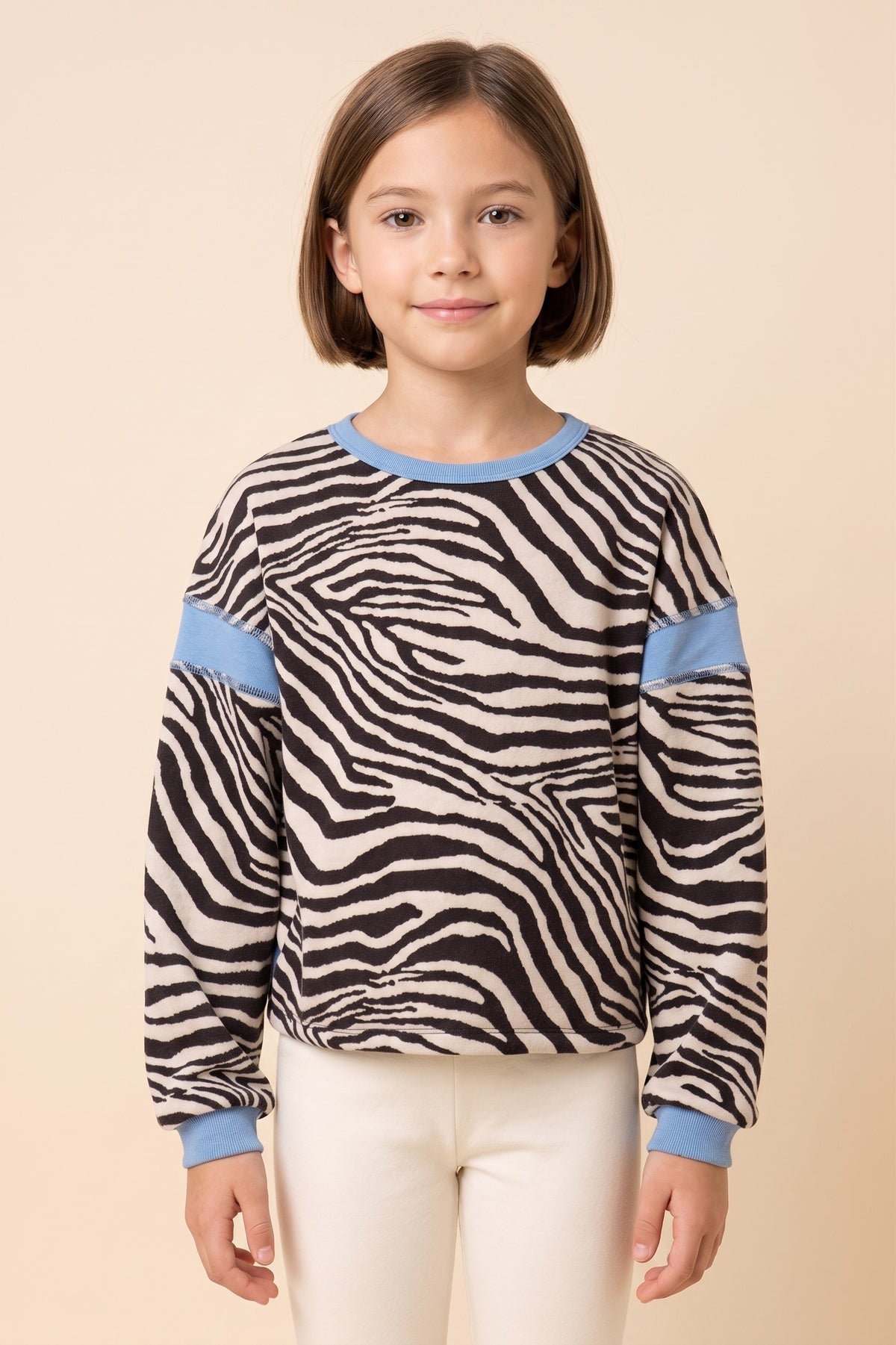 Girls Zebra Print Back Cutout Sweatshirt