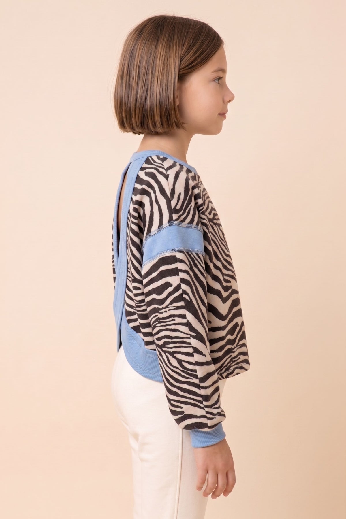 Girls Zebra Print Back Cutout Sweatshirt