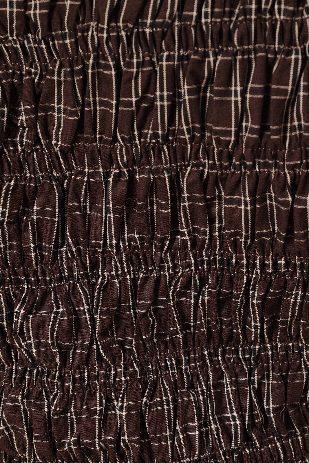 Brown Plaid Puff Sleeve Smocked Top