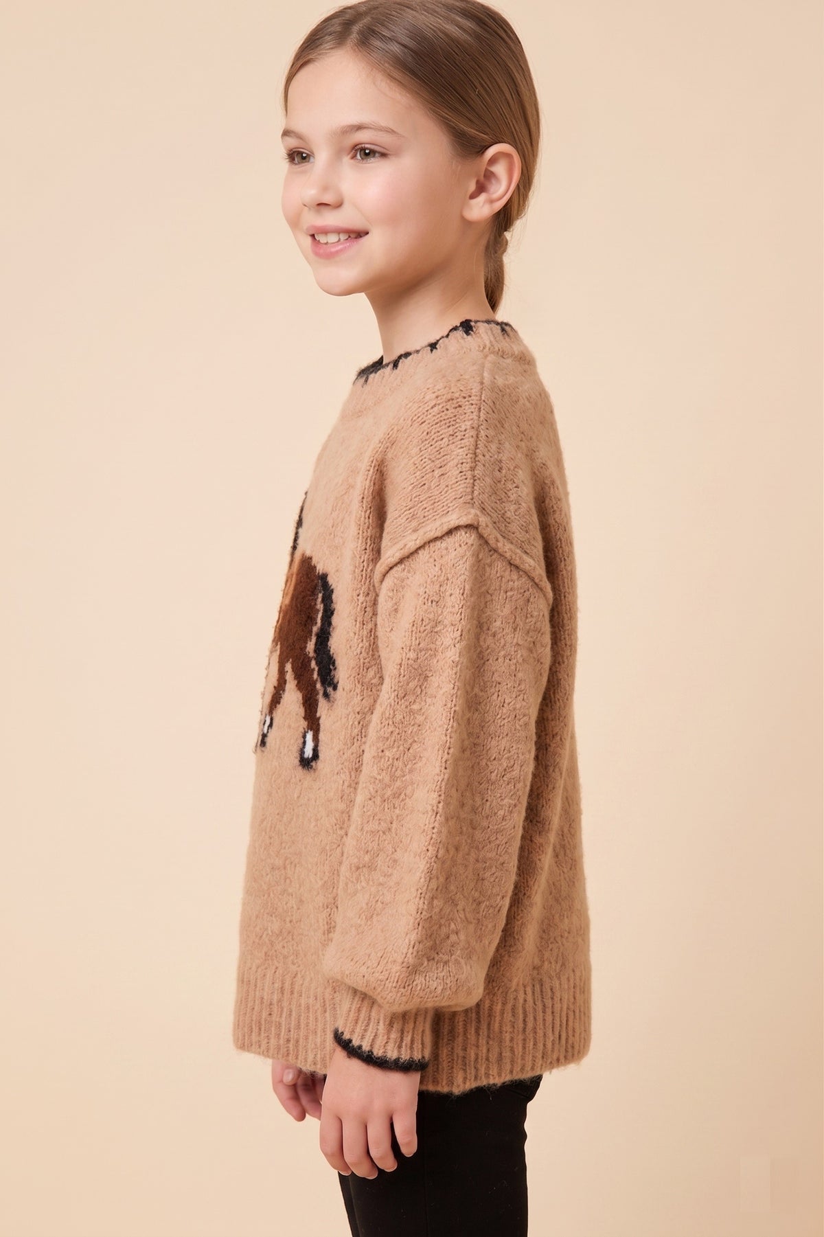 Girls Contrast Detail Horse Knit Sweater