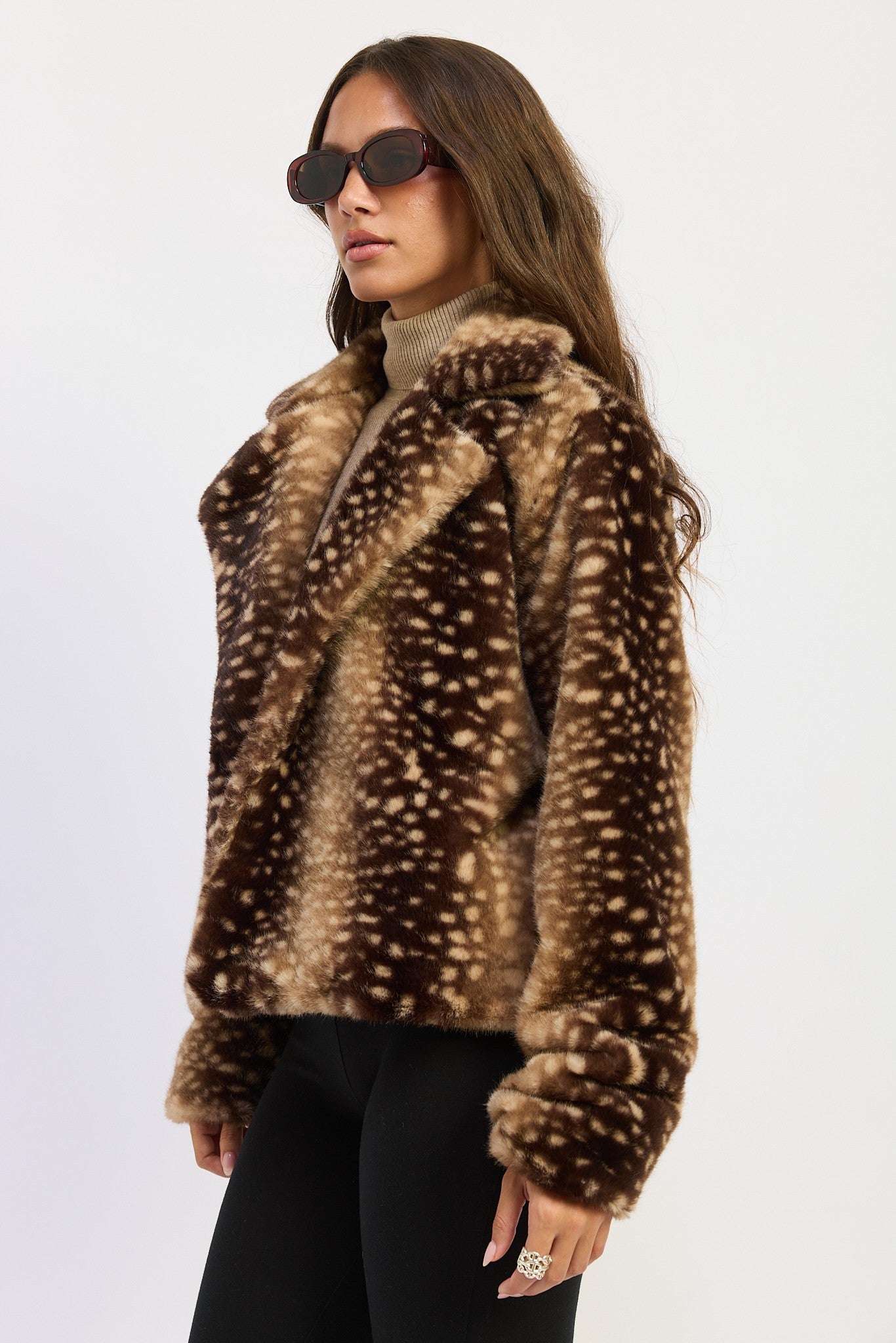 Fawn Print Faux Fur Jacket