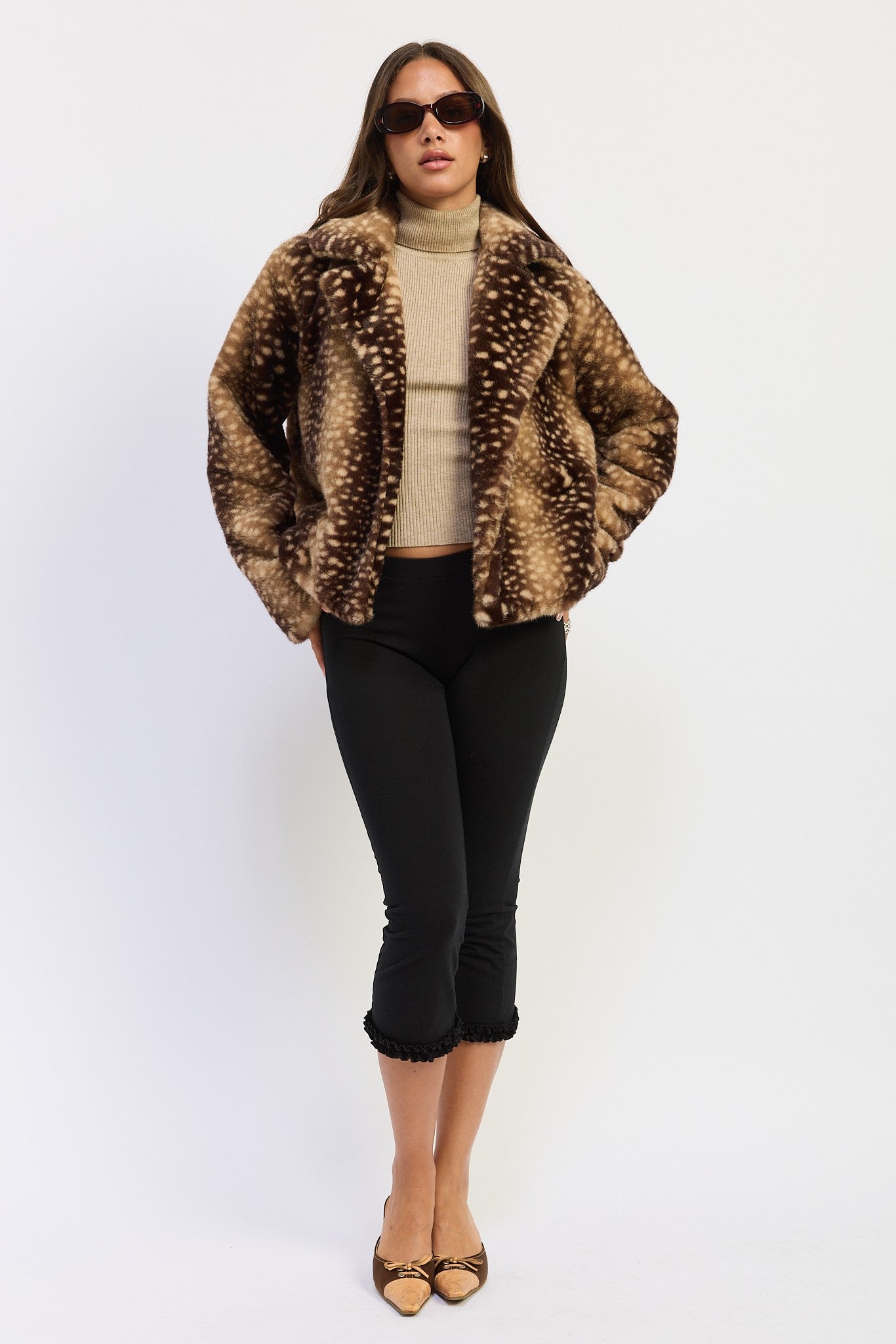 Fawn Print Faux Fur Jacket