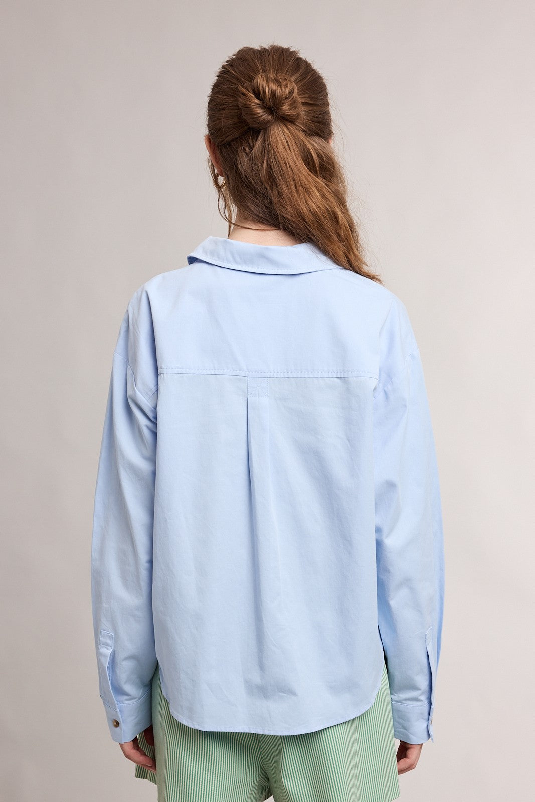 Blue Collared Button Up LS Pocket Top