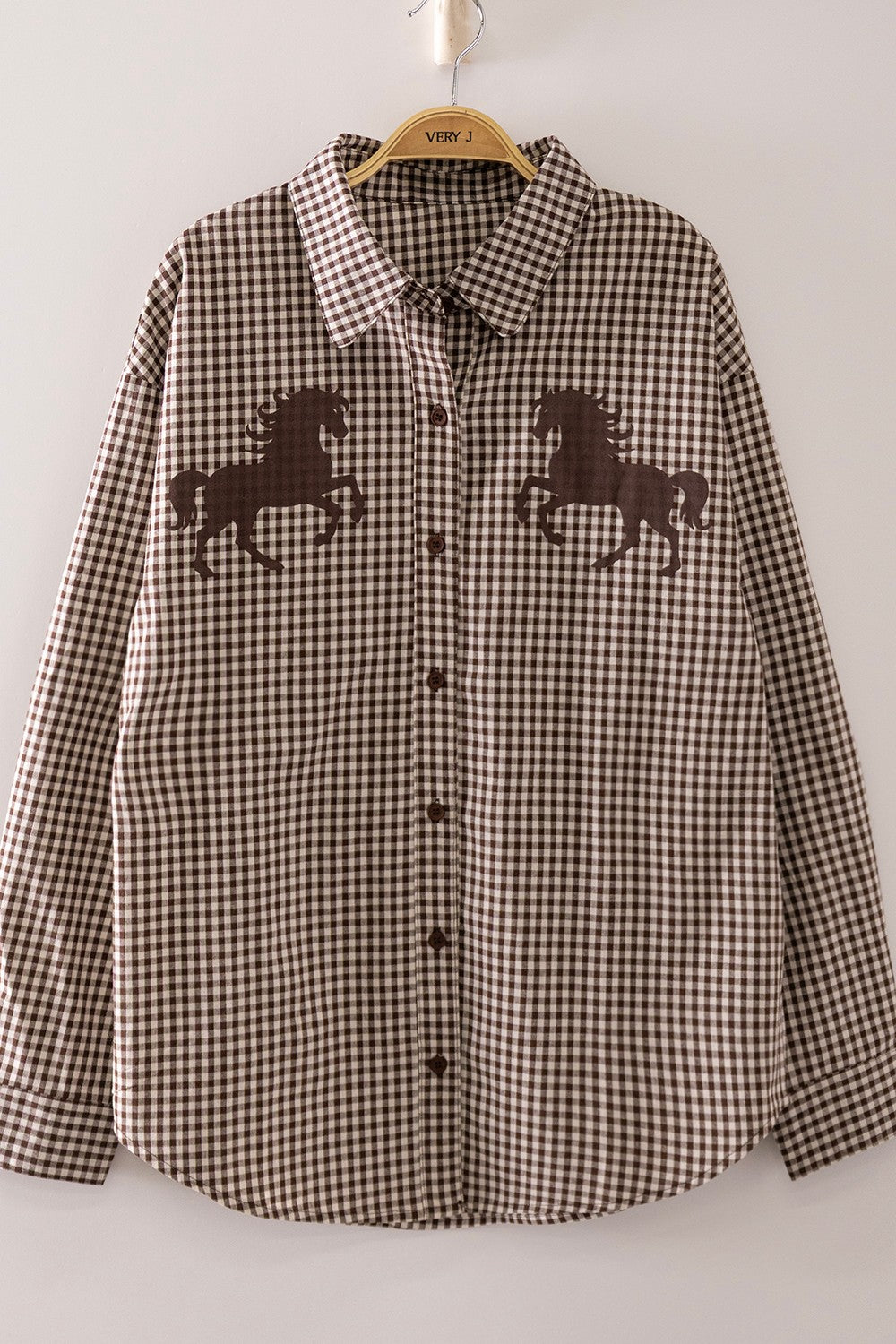 Choco Checker Horse Graphic Button Up Shirt