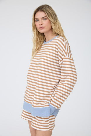 Striped Boxy Contrast Knit Top & Short Set