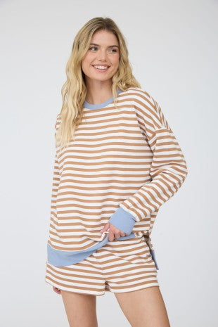 Striped Boxy Contrast Knit Top & Short Set