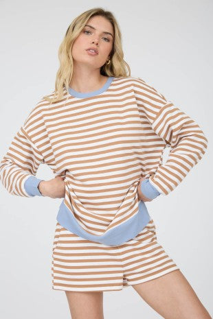 Striped Boxy Contrast Knit Top & Short Set