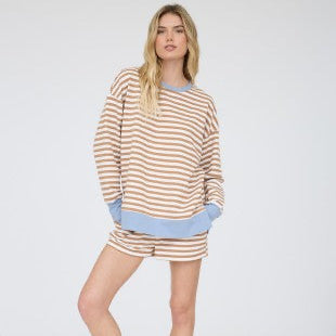 Striped Boxy Contrast Knit Top & Short Set