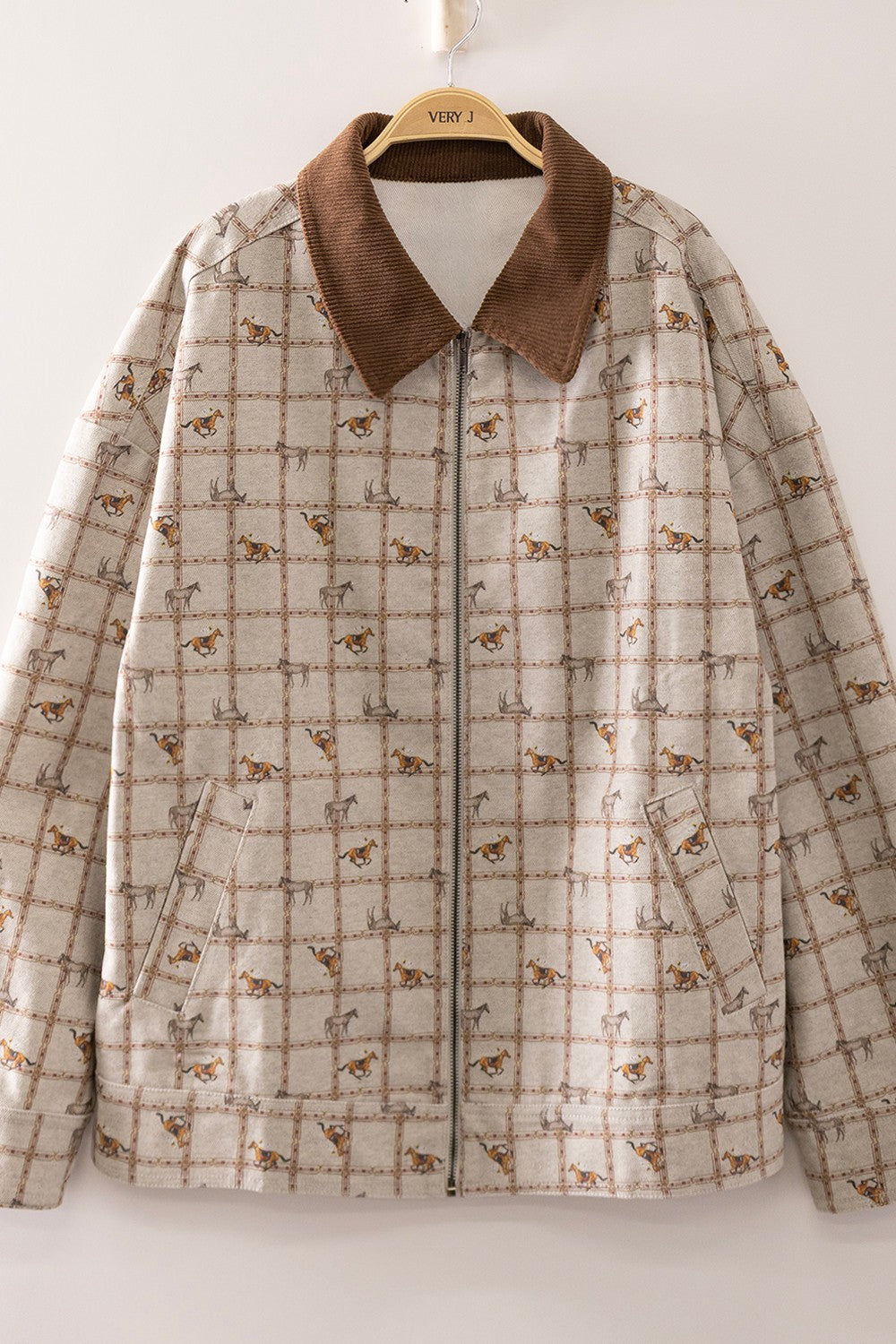 Horse Grid Ivory Zip Up Jacket