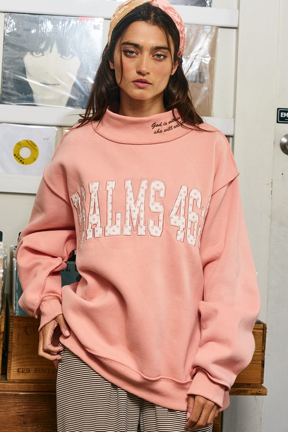 Psalms 46:5 Embroidered Mock Neck Pullover