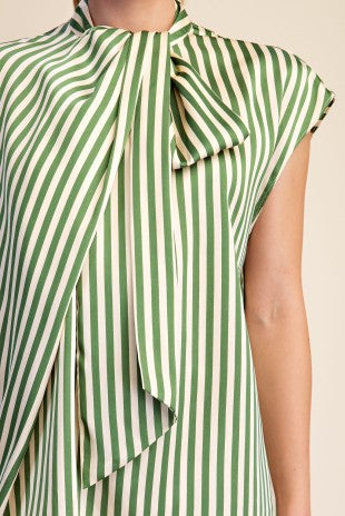 Striped Blouse with Neck Tie- Olive