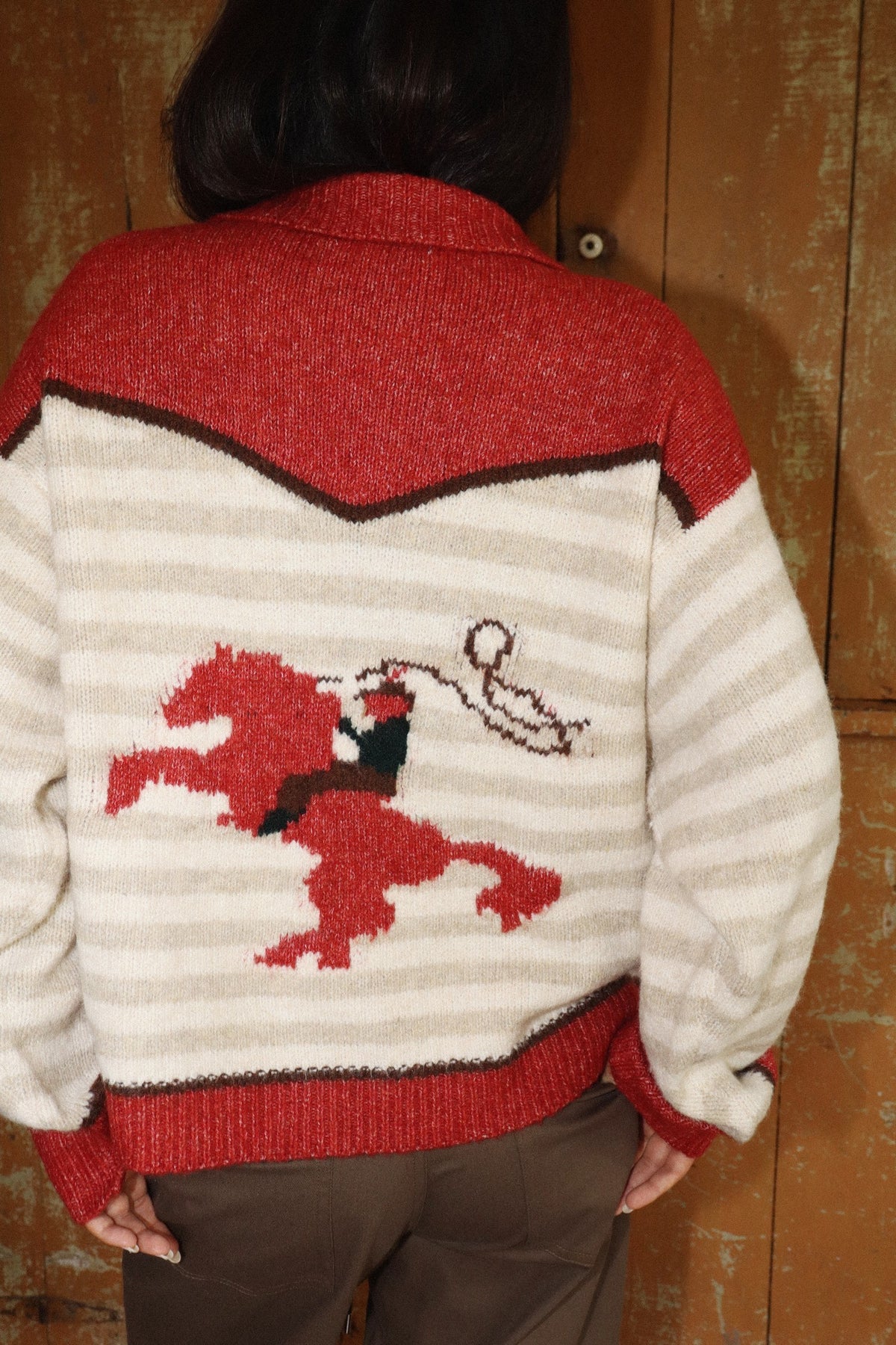 Zip Up Roping Cowboy Striped Sweater