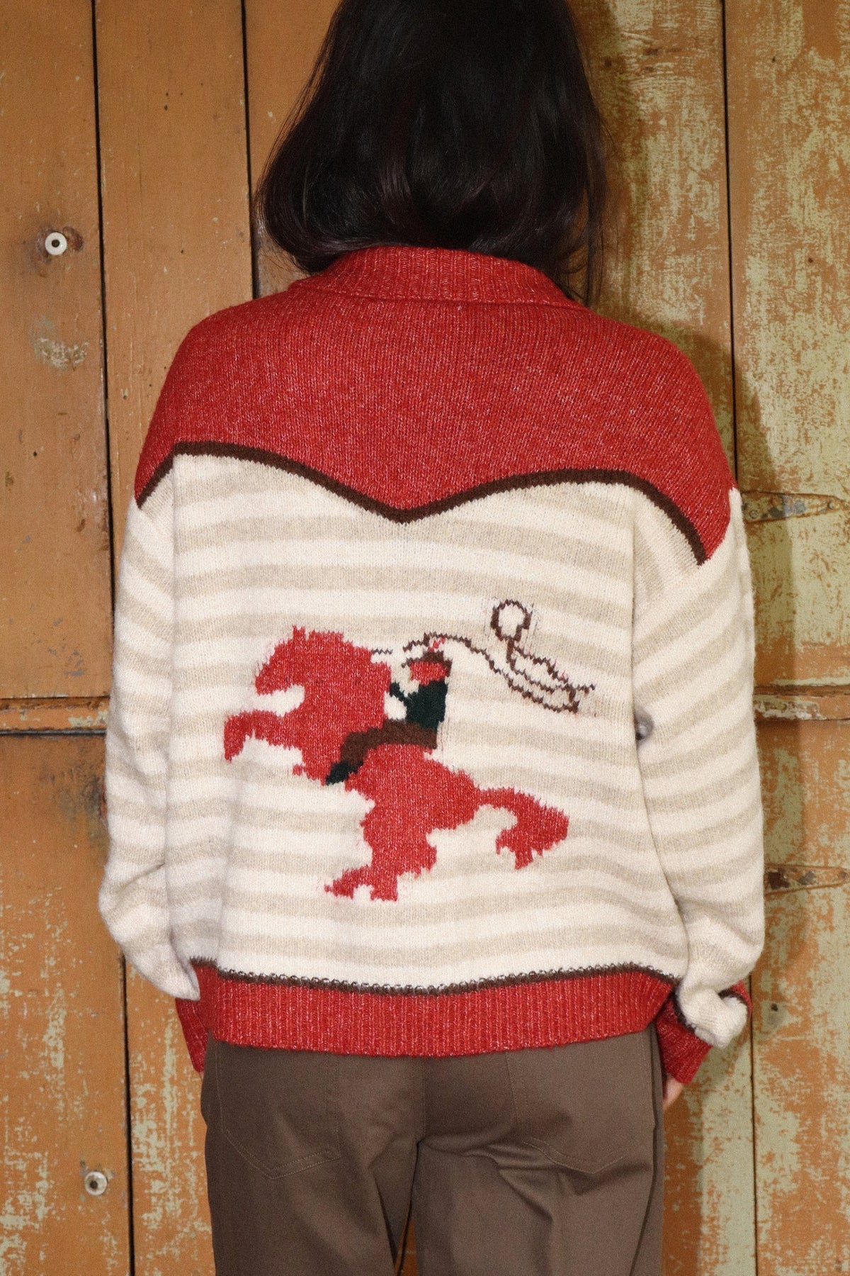 Zip Up Roping Cowboy Striped Sweater