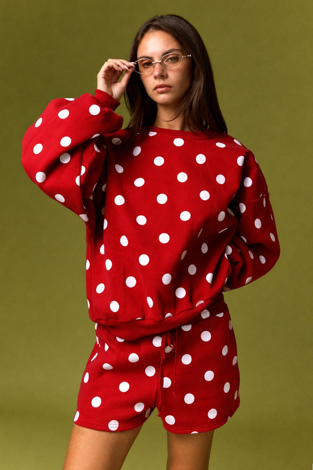 Red & White Polk Dot Fleece Short Set