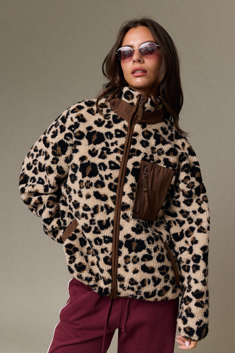 Emery Leopard Print Fleece Jacket
