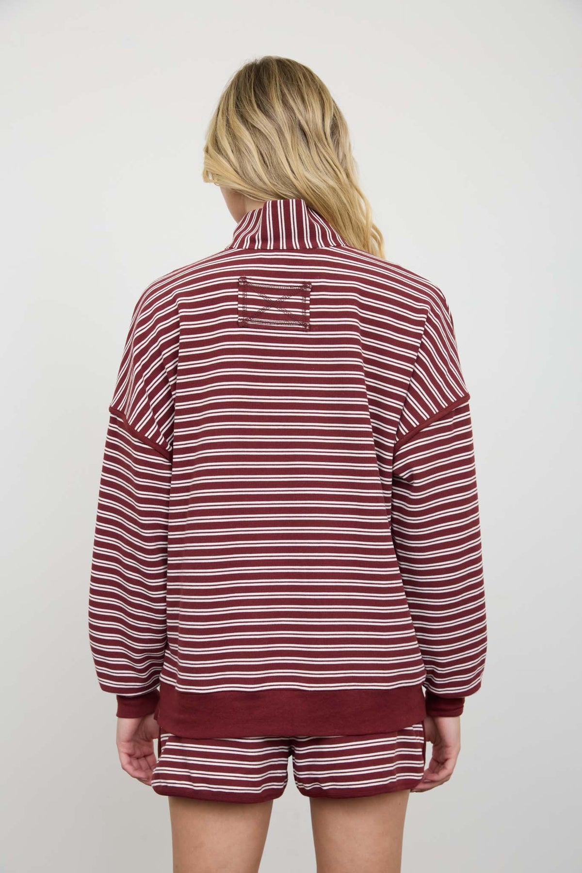 Half Zip Stripe Contrast Trim Top & Short Set