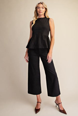 Round Neck Sleeveless Peplum Top- Black