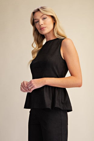 Round Neck Sleeveless Peplum Top- Black