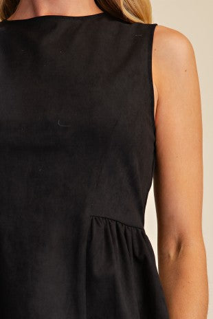 Round Neck Sleeveless Peplum Top- Black