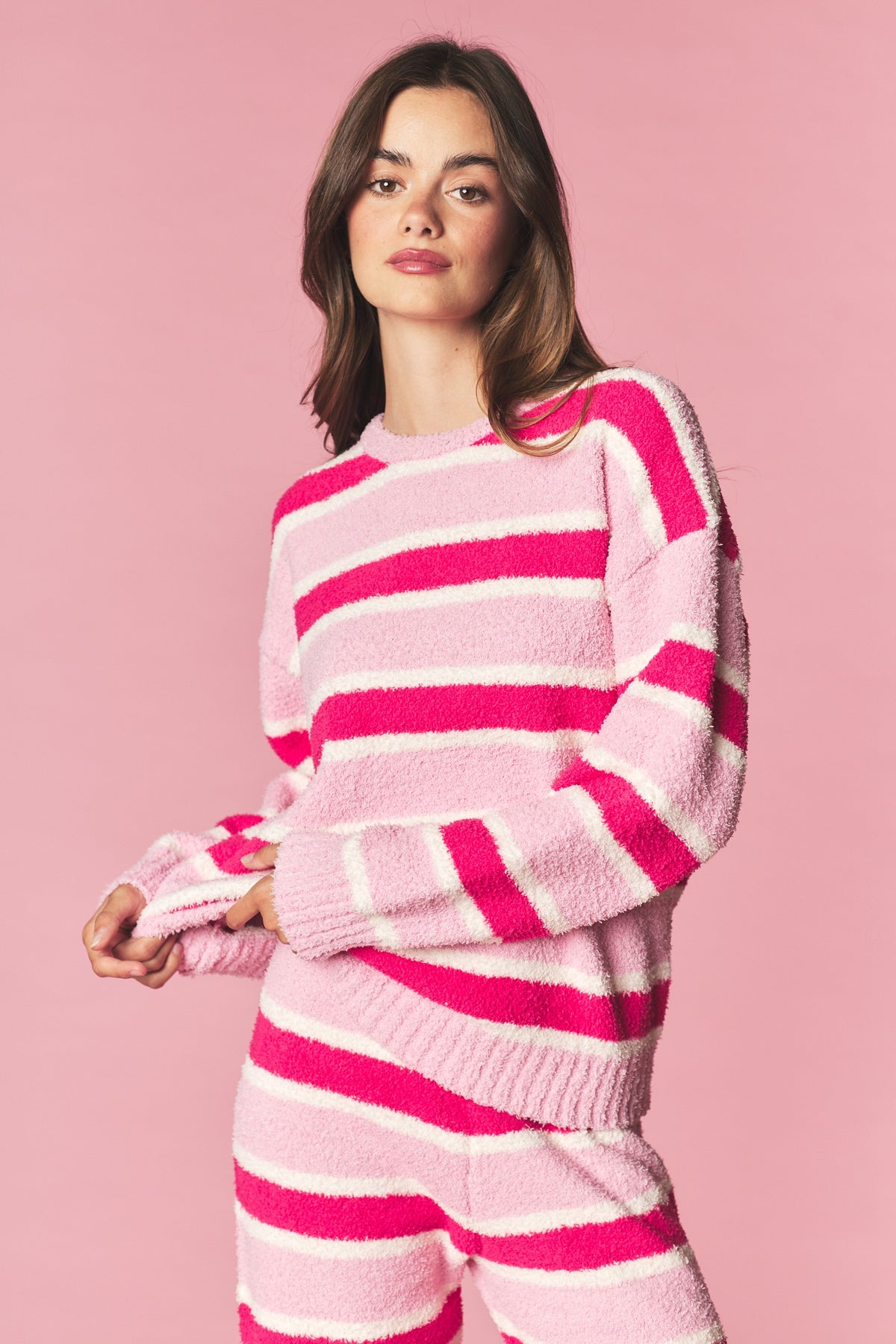 Cozy Stripe Eyelash Knit Lounge Set