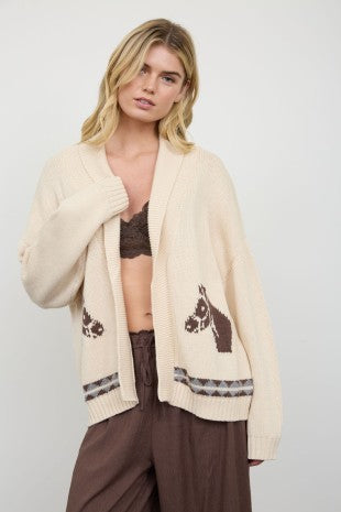 Shawl Collar Western Jacquard Cardigan