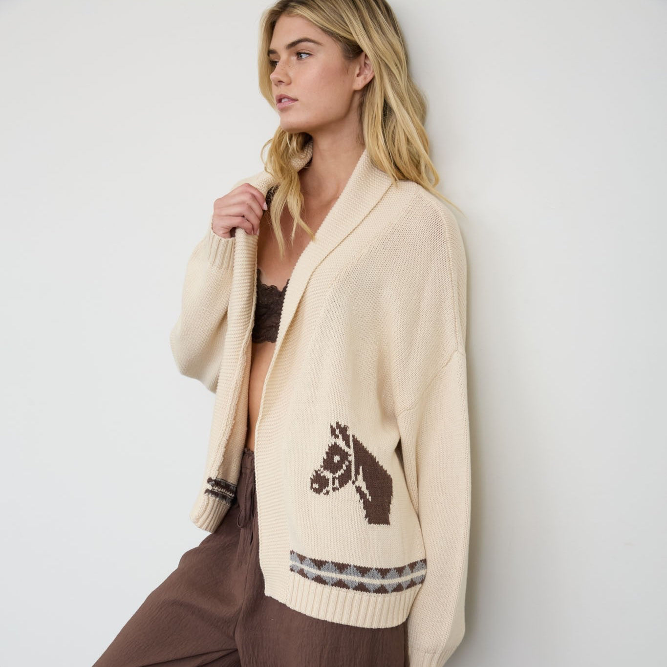 Shawl Collar Western Jacquard Cardigan
