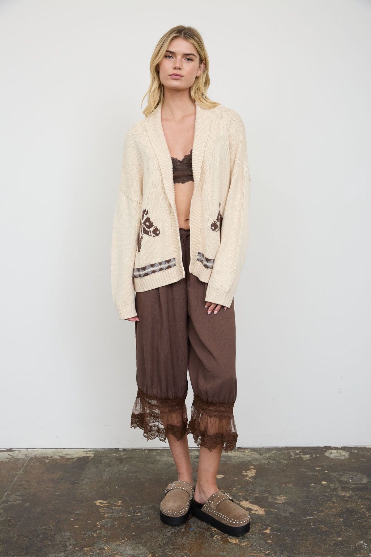 Shawl Collar Western Jacquard Cardigan