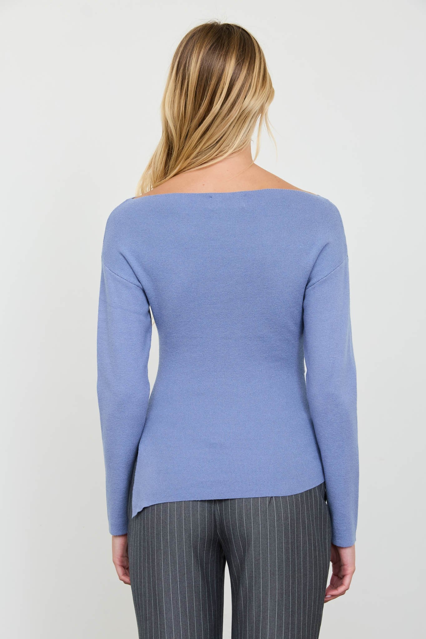 Boat Neck Dolman Knit Sweater- Dusty Blue