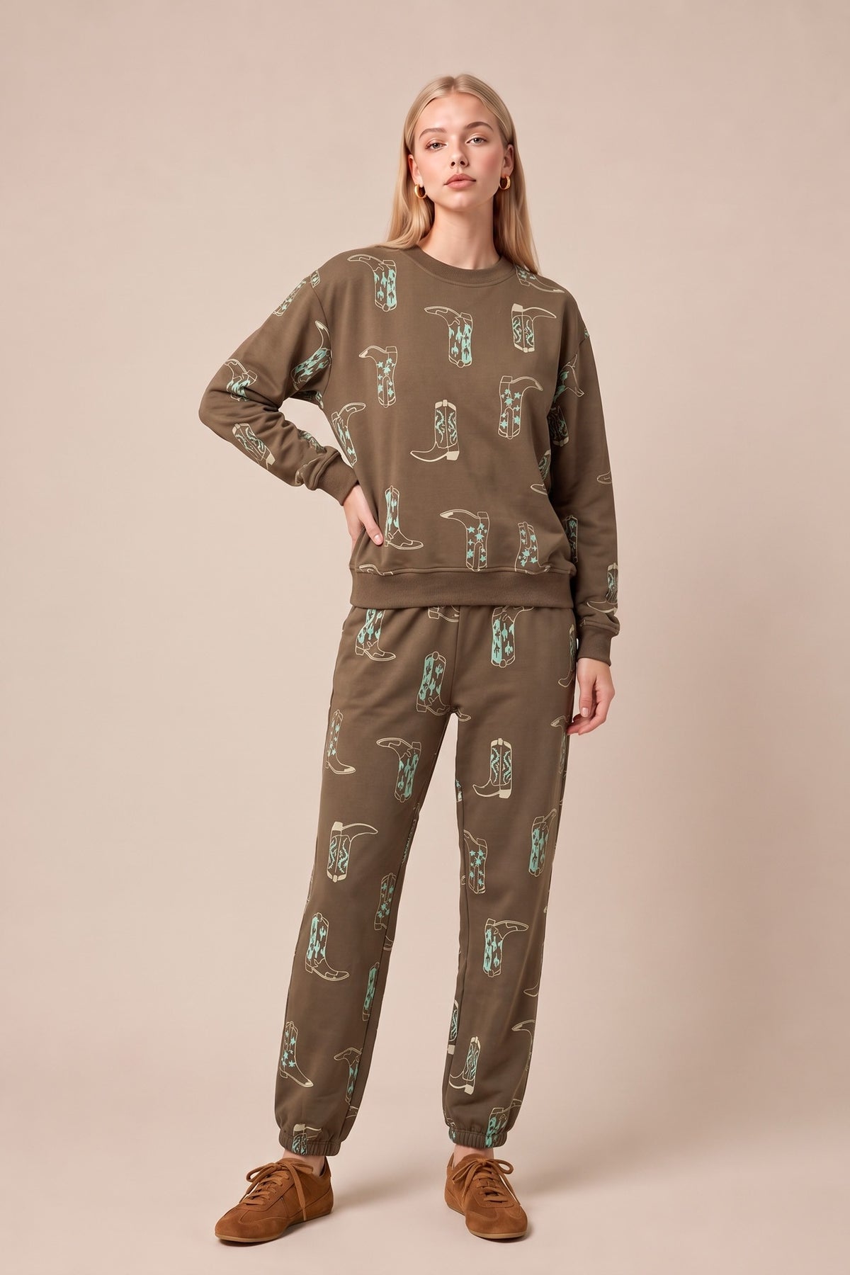 Cowboy Boot Print Sweatpants Set